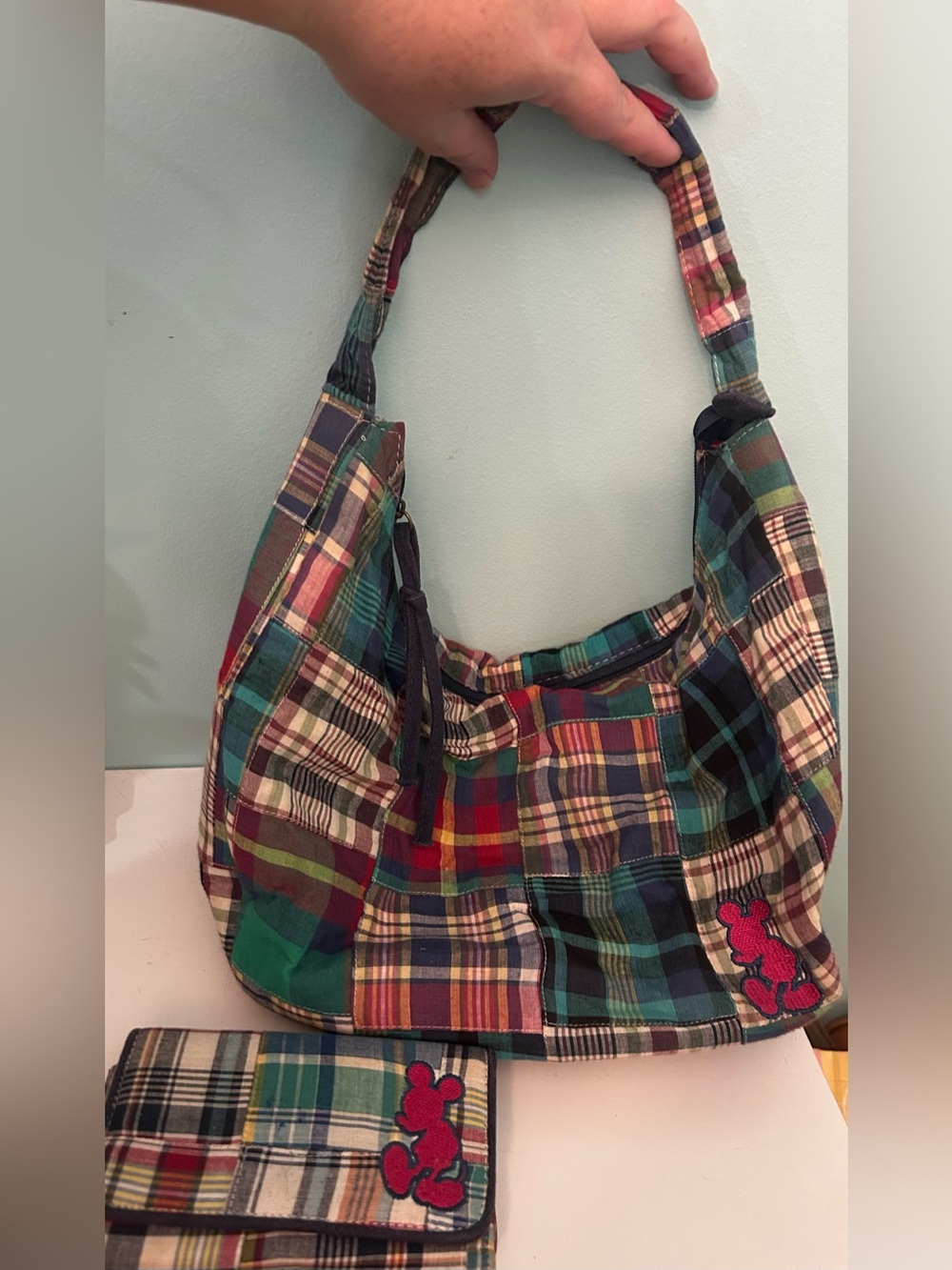 Disney World Parks authentic plaid shoulder bag purse Mickey Mouse Wallet VTG?